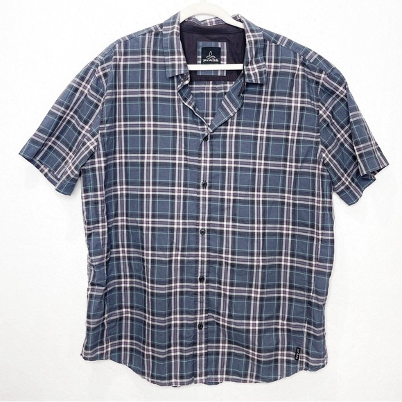 PRANA Men's Offwidth Short Sleeve Button Front Shirt Plaid Organic Cotton XL - Picture 2 of 7